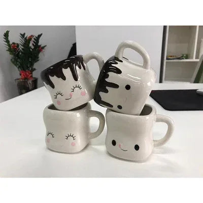 4piece Marshmallow White And Black Ceramic Mugs - Viexta