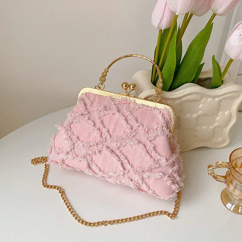 Denim Style Rhombus Clip Handbag - Viexta