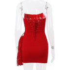 Strapless Lace Dress With Back Lace-up Design - Viexta