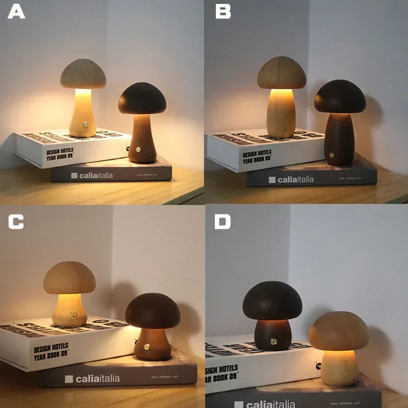 Wooden Cute Mushroom LED Night Light - Viexta