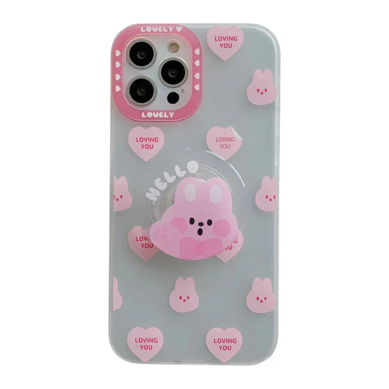 Love Sticker Cartoon Rabbit Stand iPhone Case - Viexta