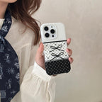Black And White Polka Dot Stitching Stereo Bow iPhone Case - Viexta