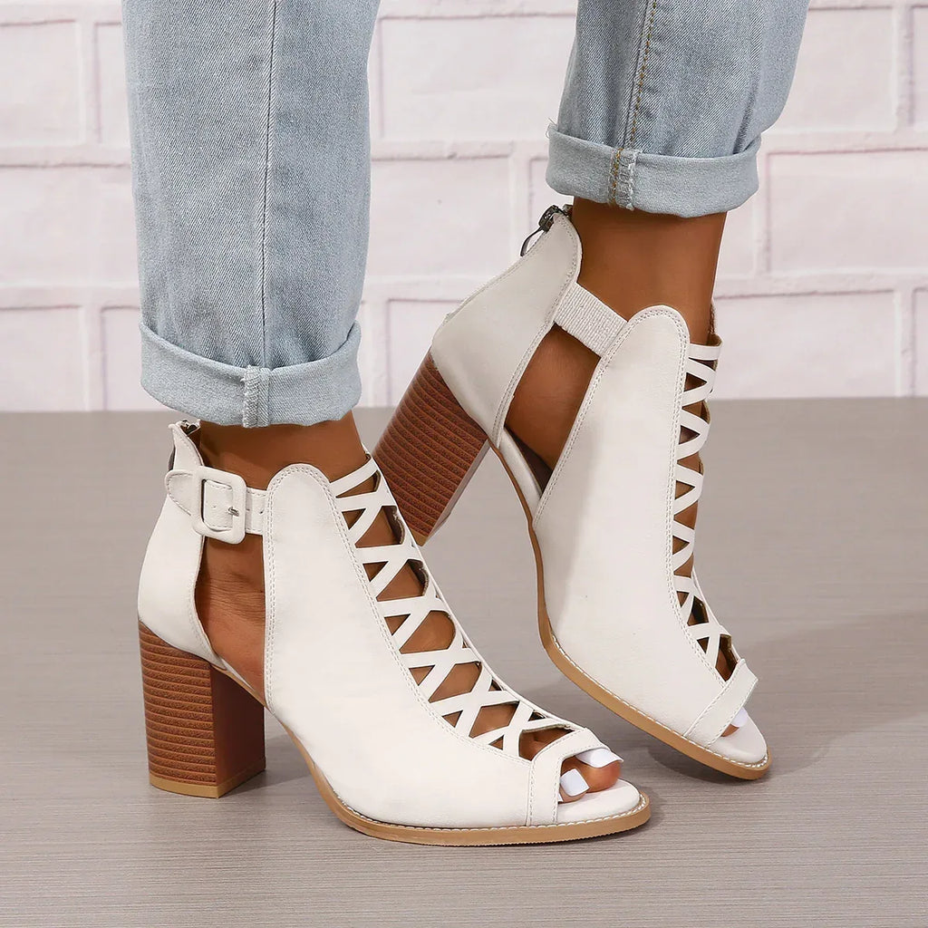 Women's Round Toe Buckle Boots - Viexta