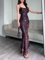 Flocked Strappy Maxi Dress - Viexta