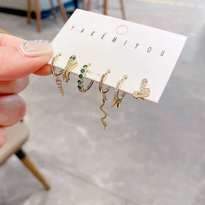 6piece Snake-like Earring Punk Set - Viexta