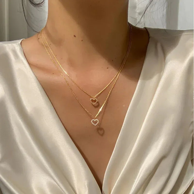 Golden Love Double Pendant Necklace - Viexta