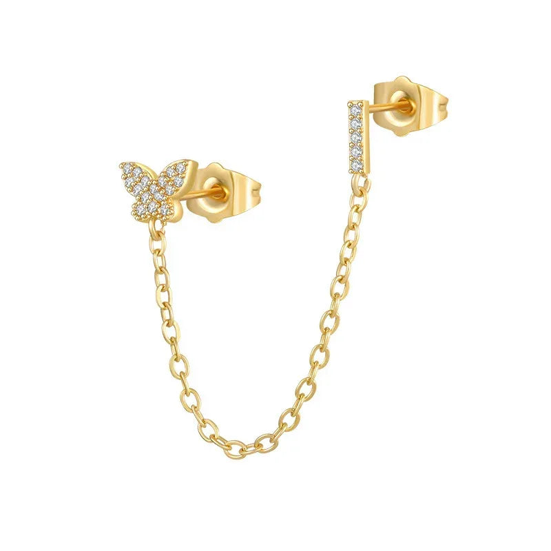 Women's Zircon Butterfly Alphabet One Piece Stud Earrings - Viexta