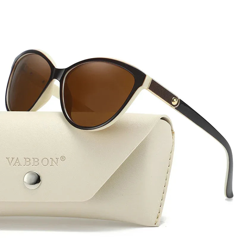 Polarized Personalized Leather Inlaid Light Luxury Cat Eye Sunglasses - Viexta