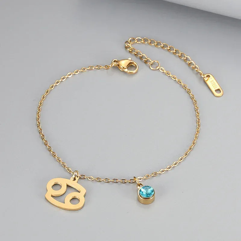 Retro Fashion Zodaic Bracelet Inlaid With Blue Zircon - Viexta