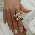 Retro Colorful Pearl Tassel Ring - Viexta