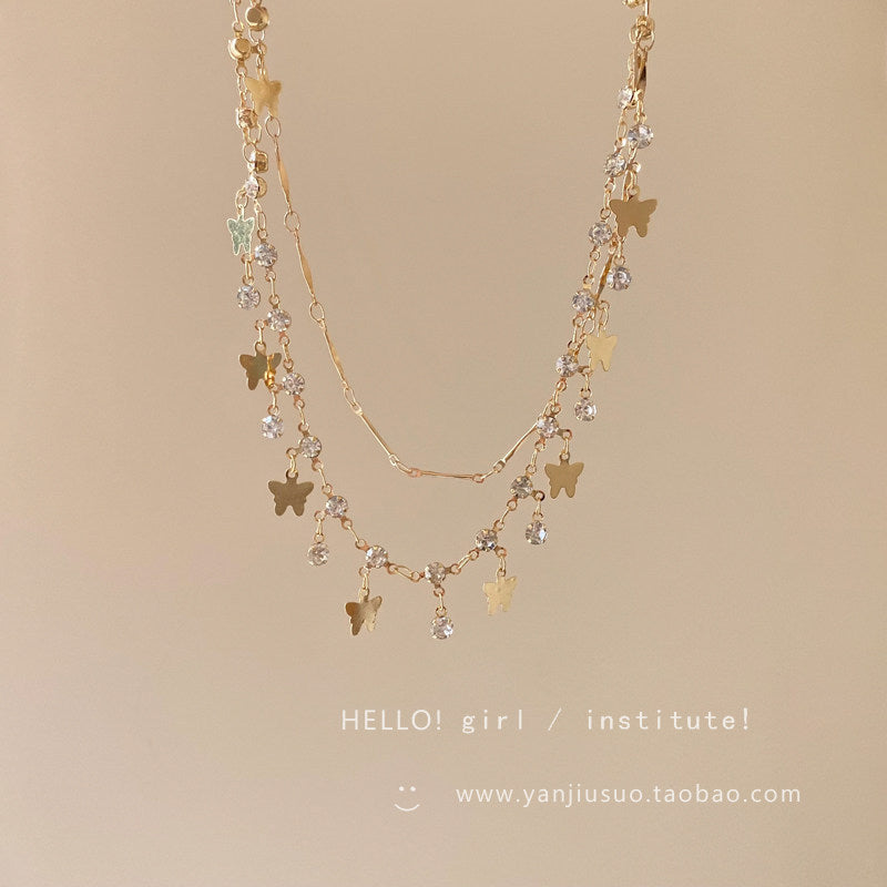 Bohemian Double Layer Necklace With Blue Rhinestone