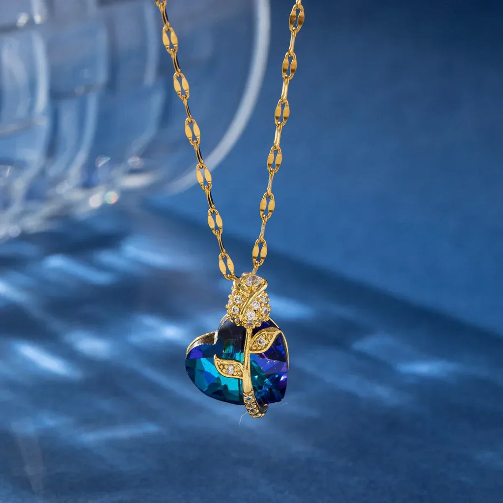 Sapphire Heart Pendant Necklace - Viexta