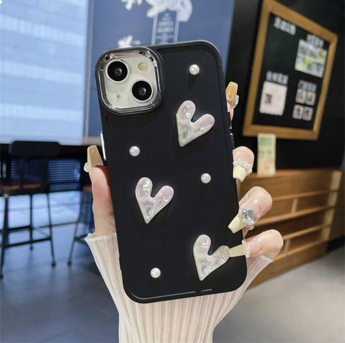 Milky White Pearl Pleated Heart Shell iPhone Case