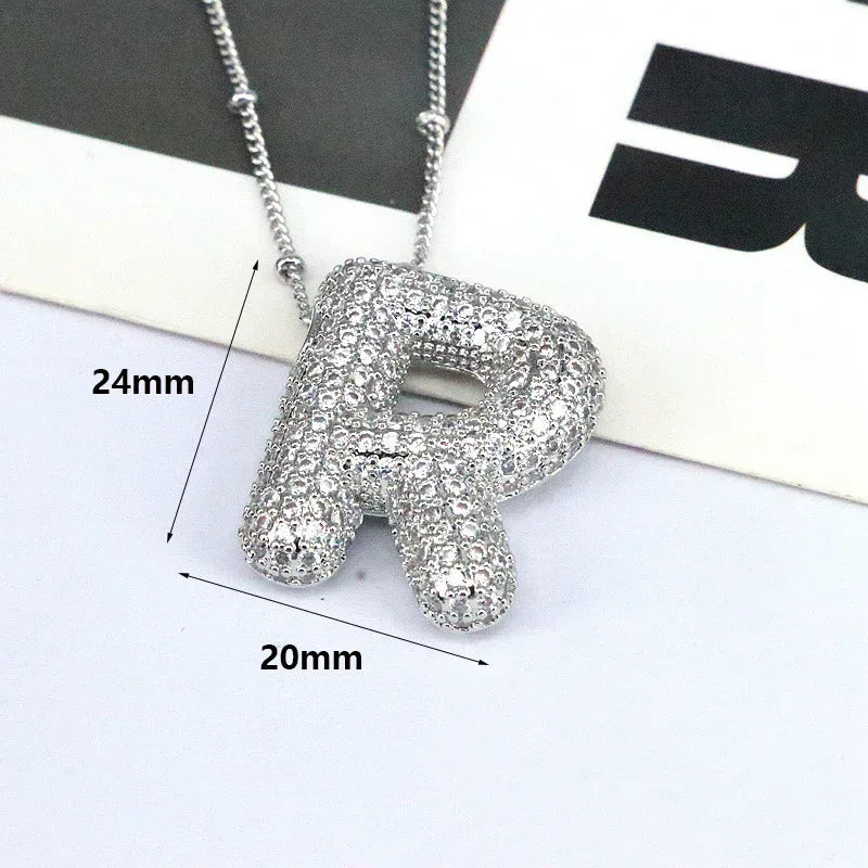 brass-zircon-bubble-letter-pendant-necklace - Viexta
