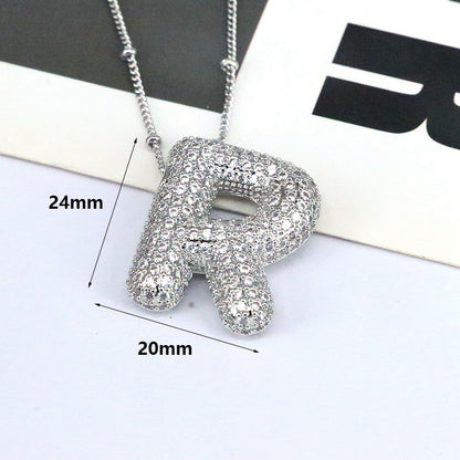 Brass Zircon Bubble Letter Pendant Necklace