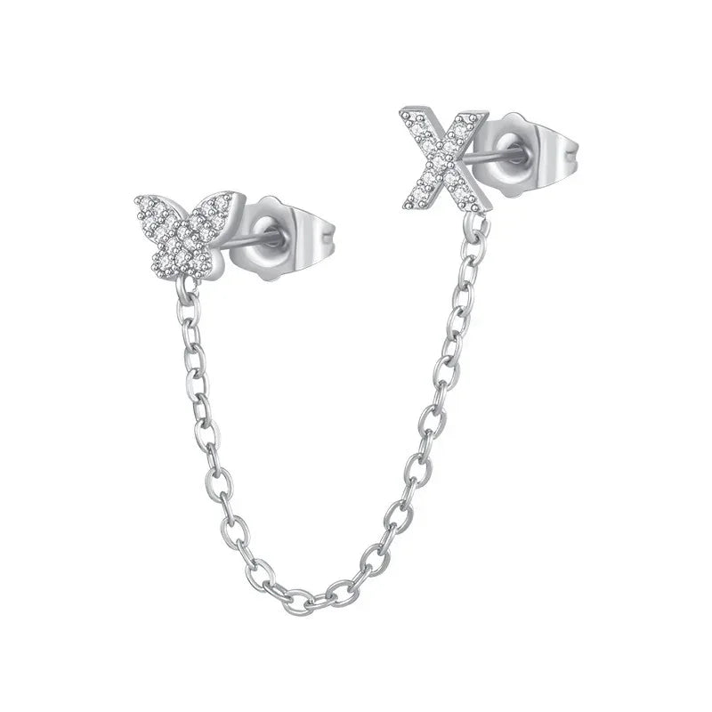Women's Zircon Butterfly Alphabet One Piece Stud Earrings - Viexta