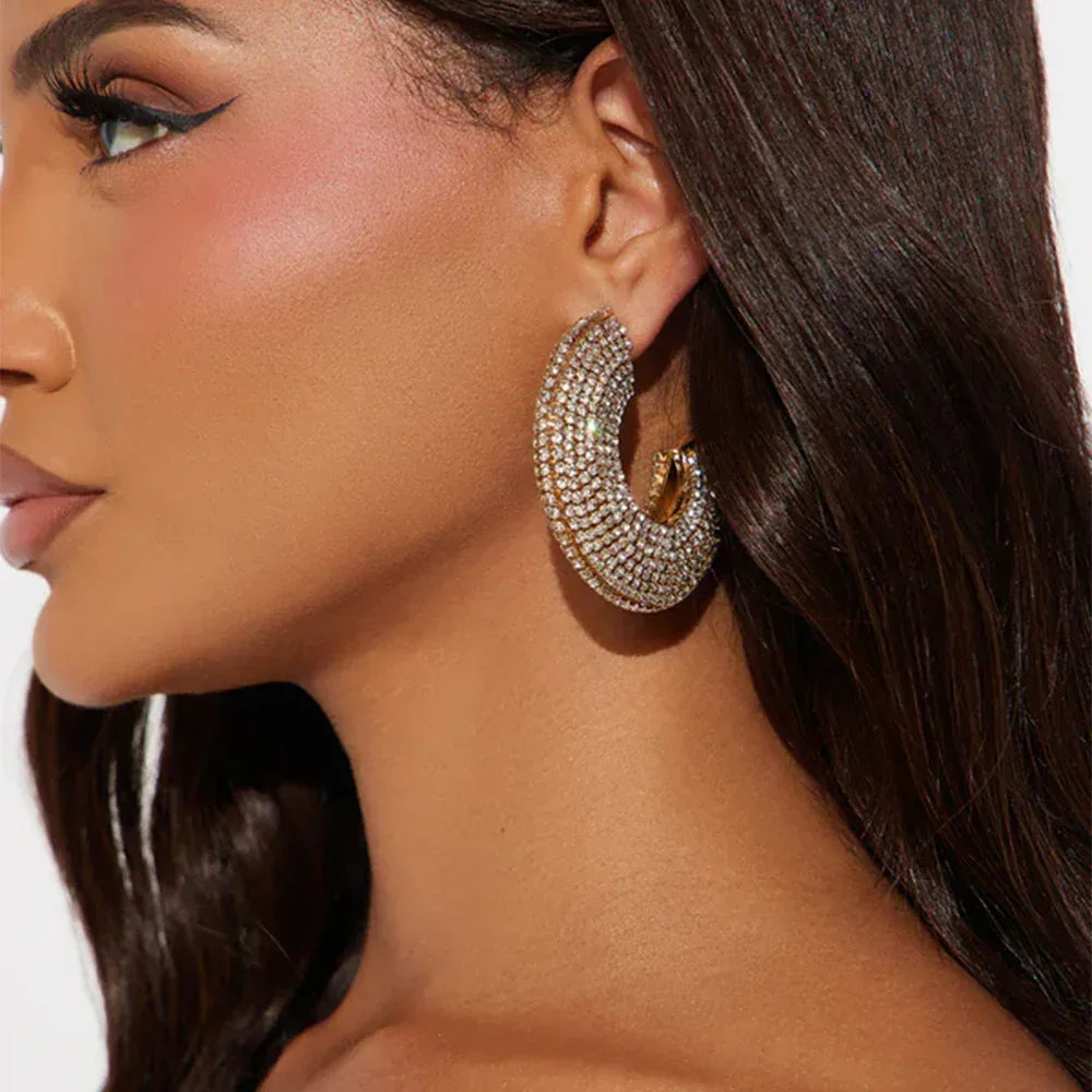 Minority Rhinestone C- Shaped Earrings - Viexta
