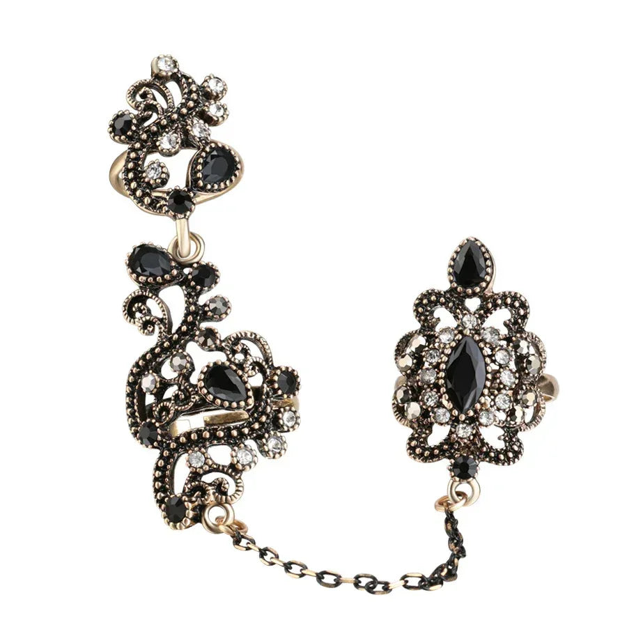 Resin Diamond Openwork Floral Vintage Ring - Viexta