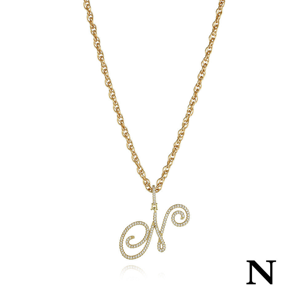26 Letter Zircon 18k Gold Necklace