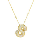 brass-zircon-bubble-letter-pendant-necklace - Viexta