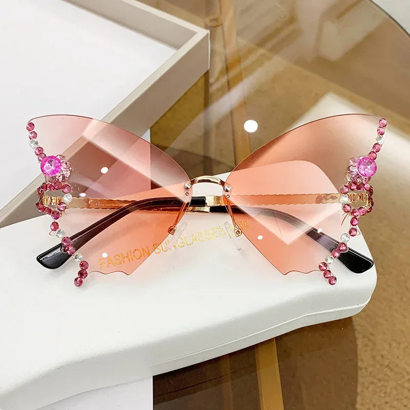 butterfly-shape-diamond-rimless-sunglasses - Viexta