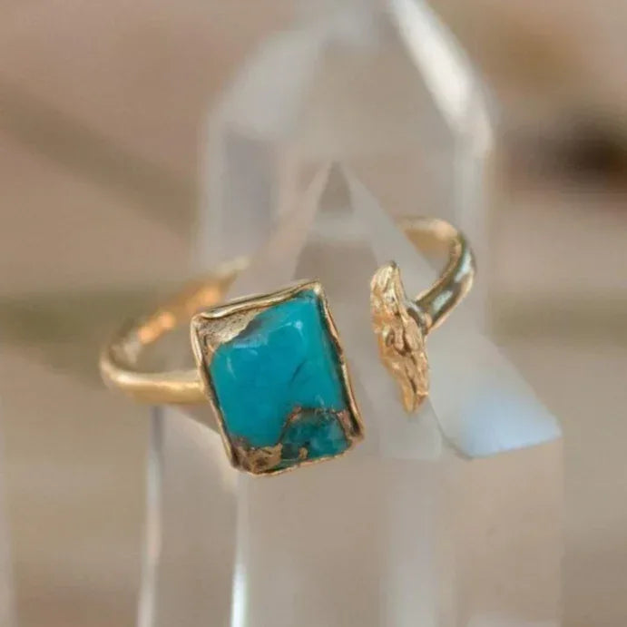Inlaid Turquoise Open Adjustable Ring - Viexta