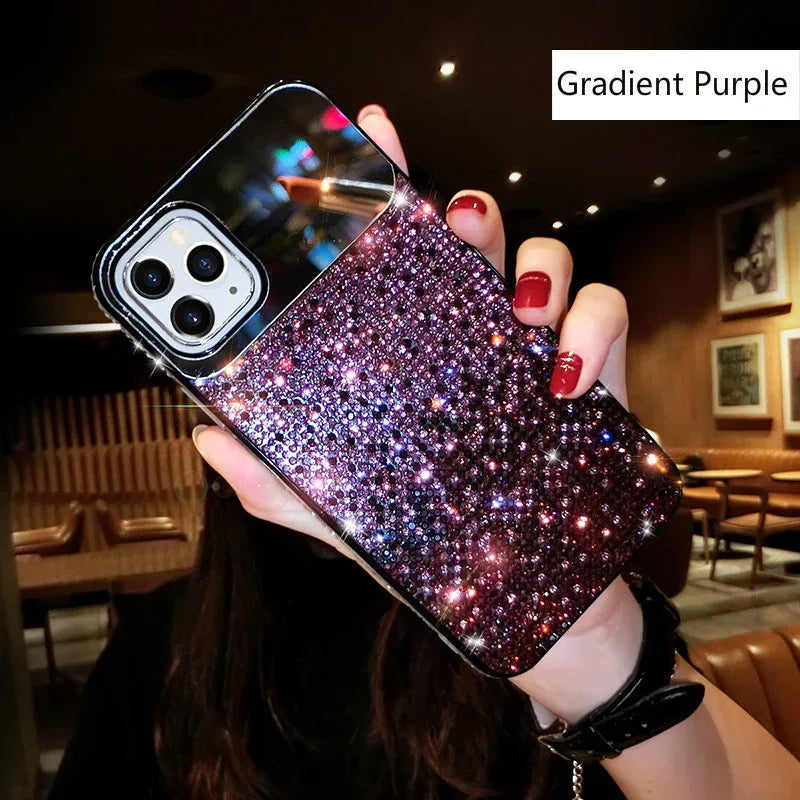 Gradient Rhinestone Mirror Phone Case - Viexta