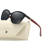 Polarized Personalized Leather Inlaid Light Luxury Cat Eye Sunglasses - Viexta