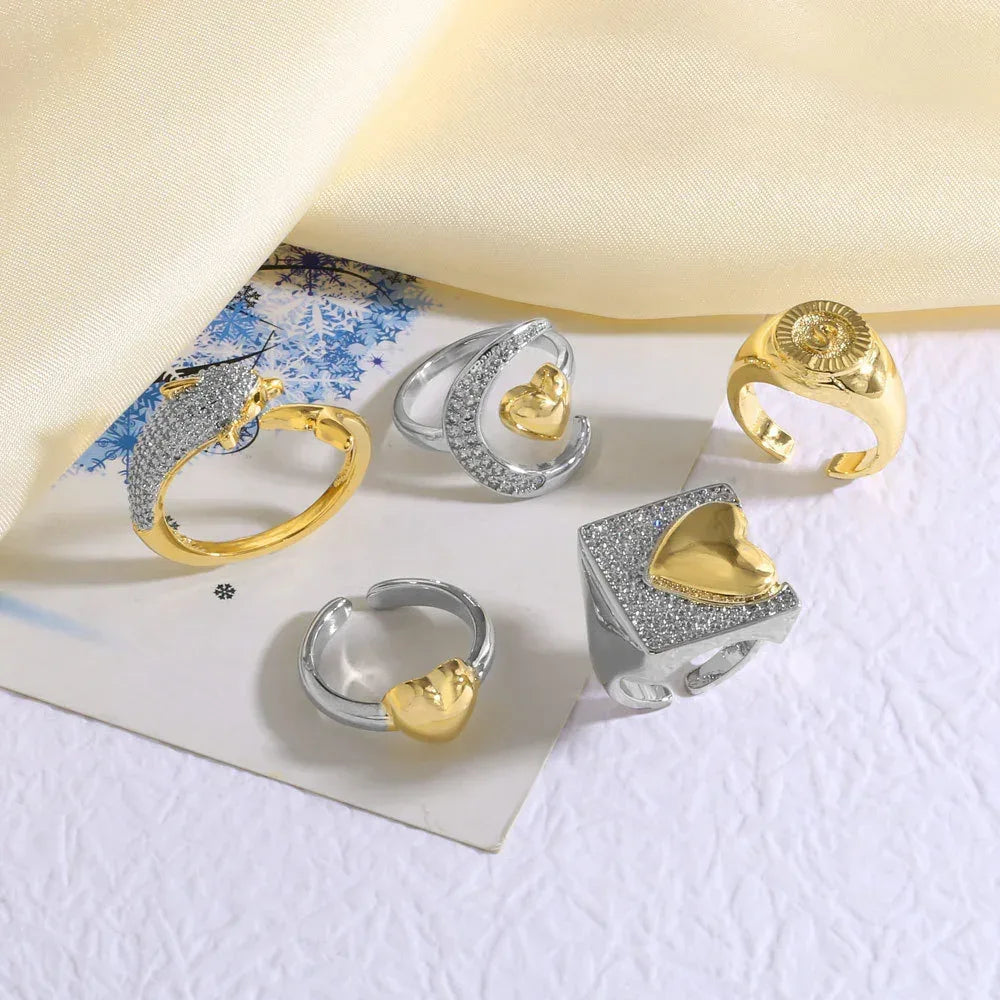 Two-tone 18K Gold Heart-shaped Open Ring - Viexta
