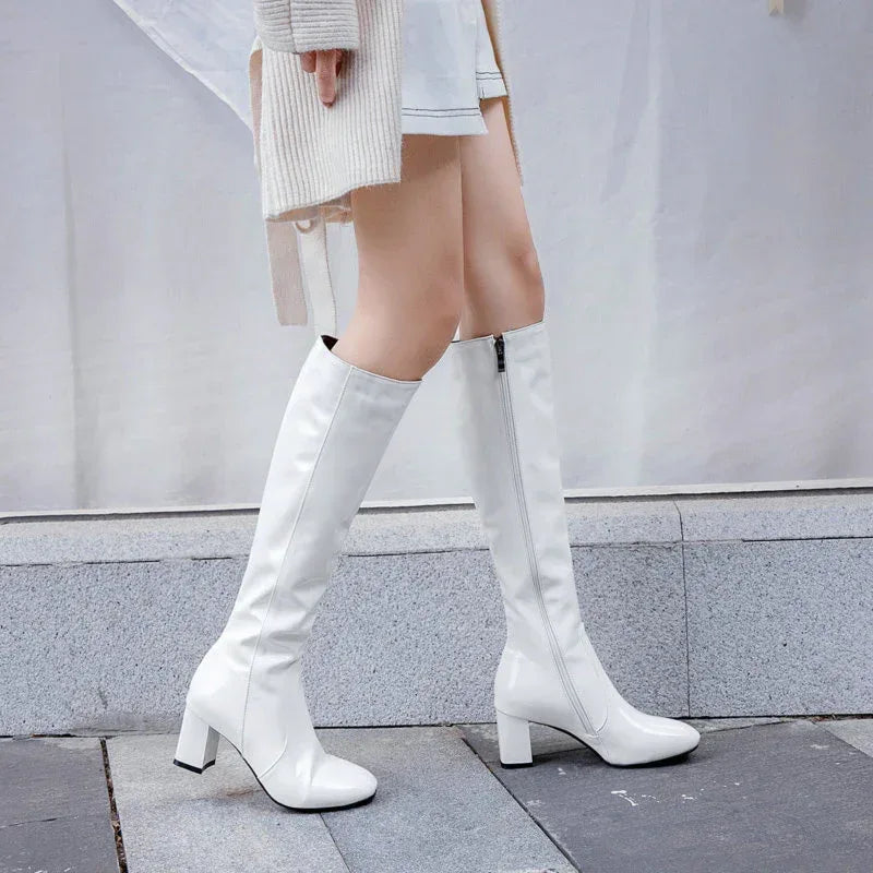 Patent Leather High Heel Long Boots - Viexta
