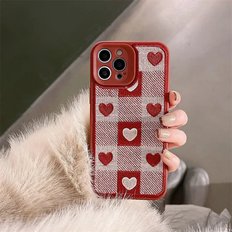 Chessboard Grid Love Embroidery iPhone Case - Viexta