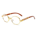 Metal Oval-frame Sunglasses With A Wood-grain Finish - Viexta