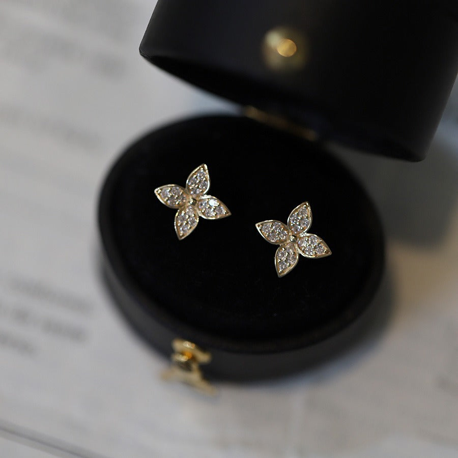 Female S925 Silver Plating 14K Flower Earrings