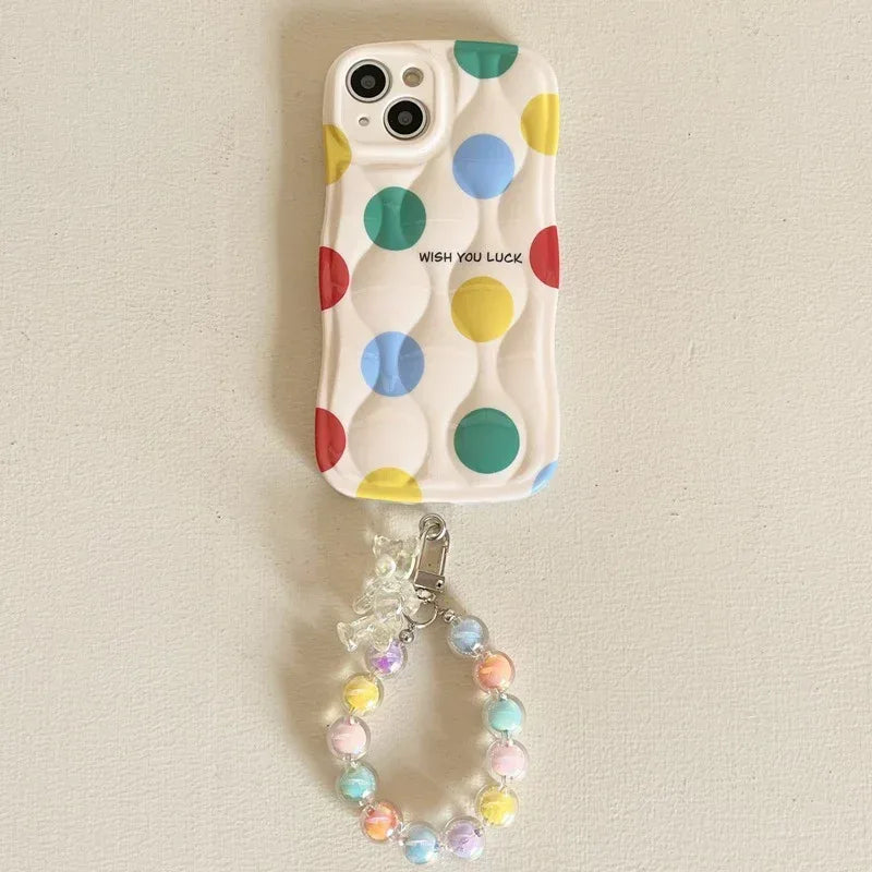 Color Polka Dot Chain Lanyard iPhone Case - Viexta