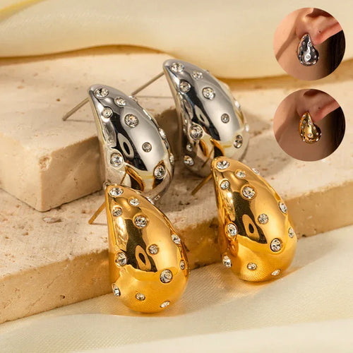 18K Gold-plated Stainless Steel Inlaid Zircon Chubby Stud Earrings INS - Viexta