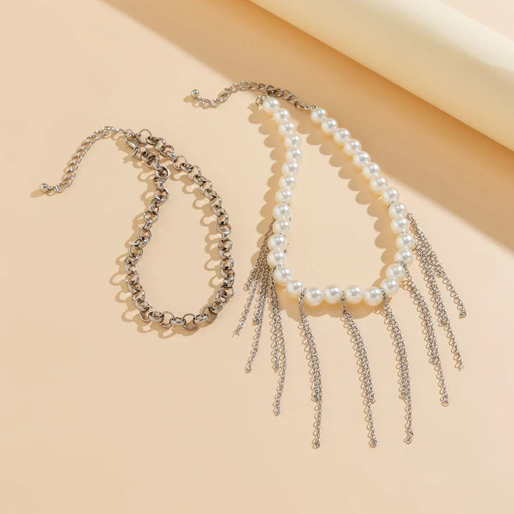 pearl-tassel-double-layer-retro-necklace - Viexta