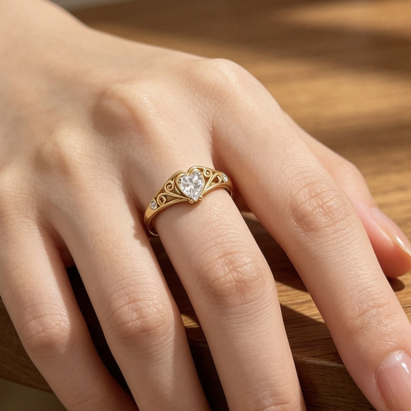 Simple Heart-Shaped Zircon Ring