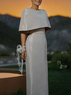 Satin Cape-style Top &Fitted Maxi Dress Set - Viexta