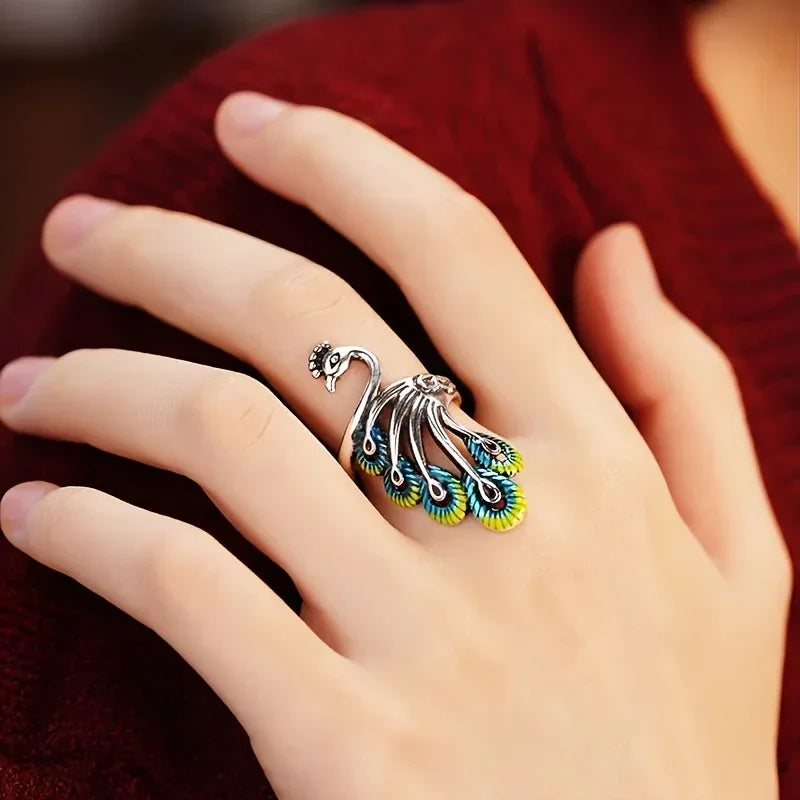 Peacock Shape Open Ring - Viexta