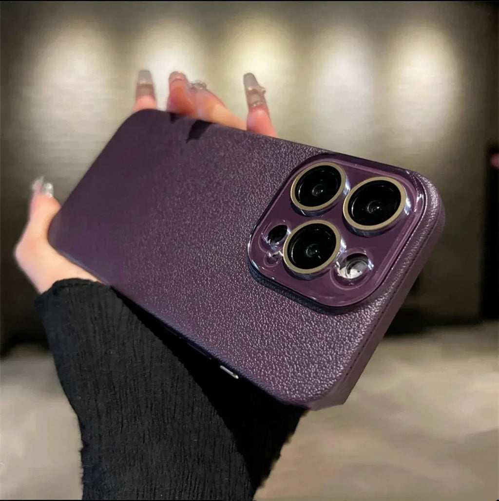 Solid Color Frosted Leather Crystal iPhone Case - Viexta