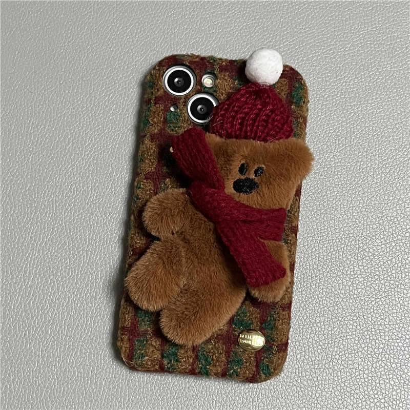 autumn-winter-red-plush-plaid-iphone-case - Viexta