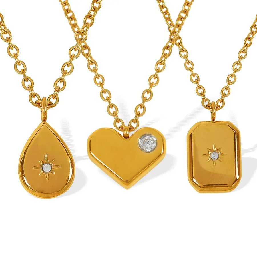 Square Water Drop Eight Awn Star Necklace - Viexta