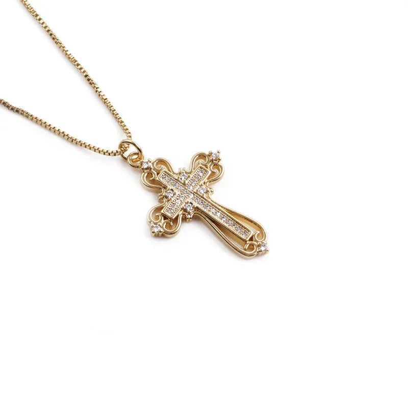 lady-18k-gold-plated-zircon-cross-pendant-necklace - Viexta