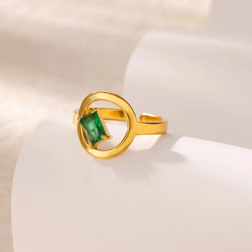 18K Gold Stainless Steel Open-end Zircon Ring - Viexta