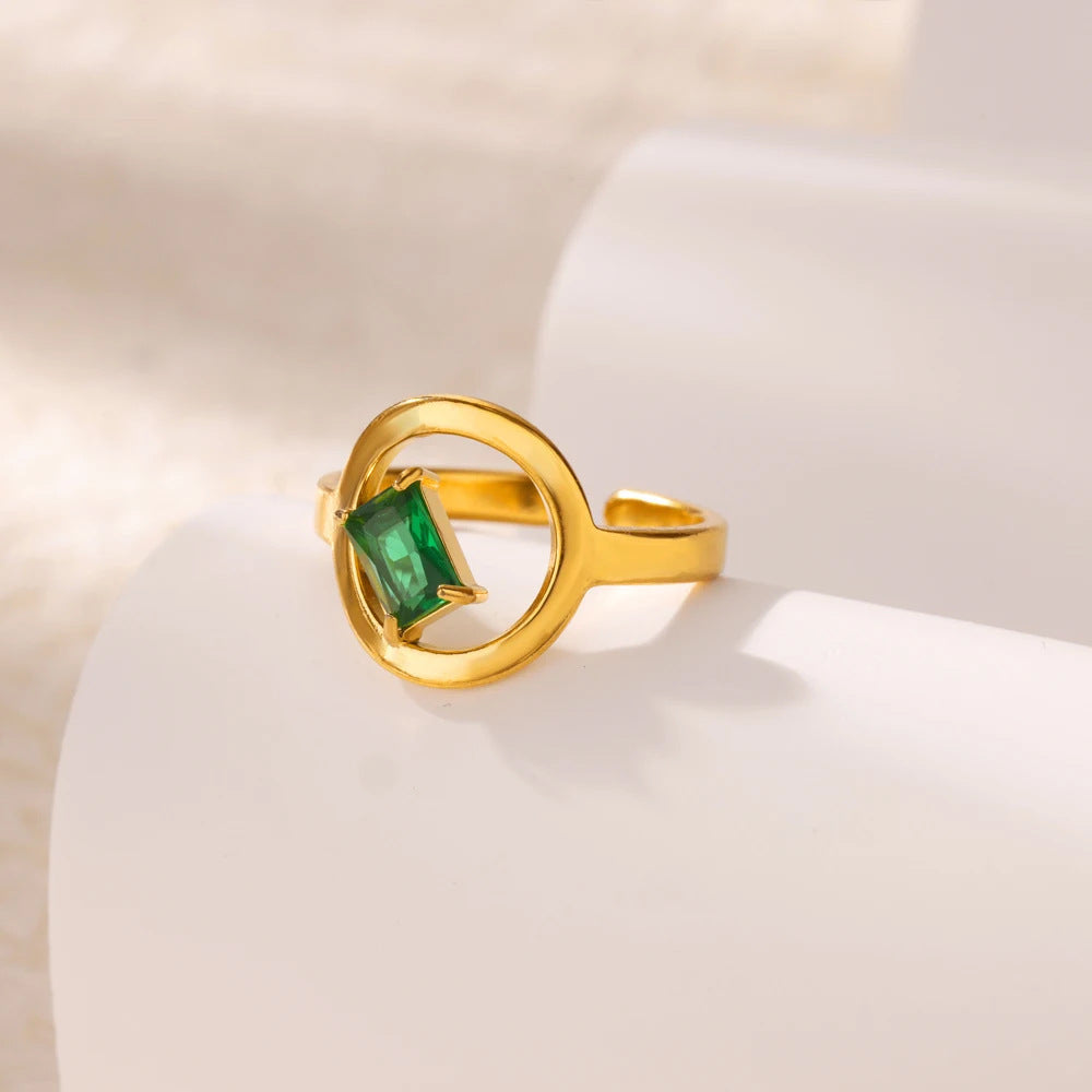 18K Gold Stainless Steel Open-end Zircon Ring