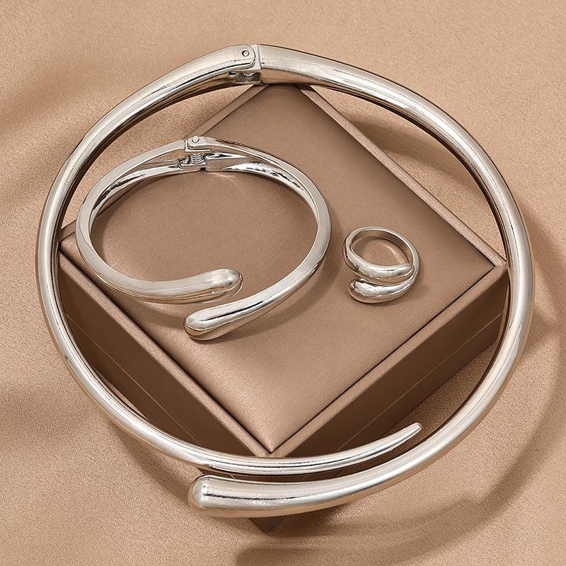 glossy-womens-collar-bracelet-ring-jewelry-suit - Viexta