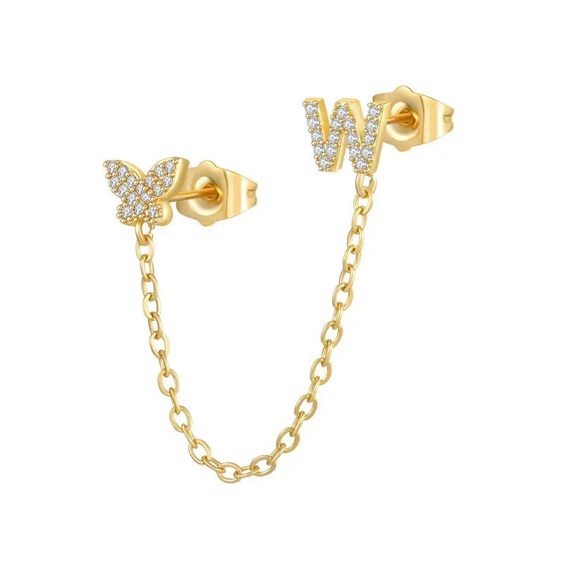 Women's Zircon Butterfly Alphabet One Piece Stud Earrings - Viexta