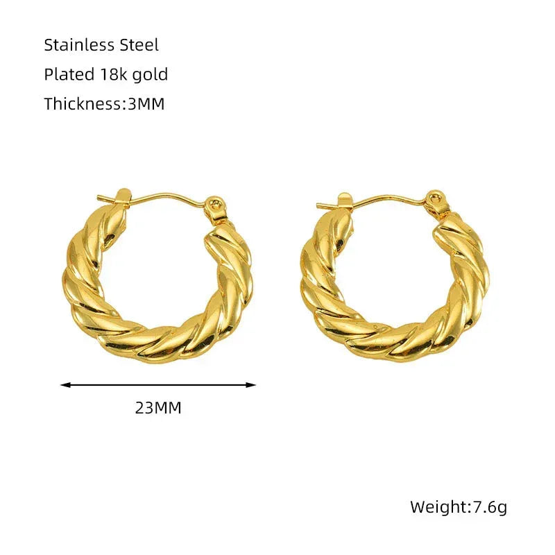 Titanium Steel Round Twist Stud Earrings - Viexta
