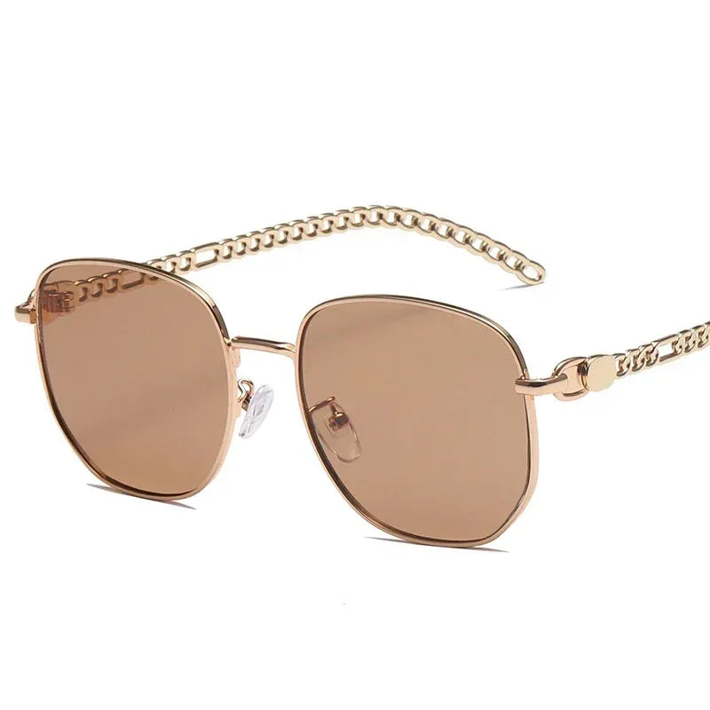 Oval Frame Metal Chain Sunglasses - Viexta