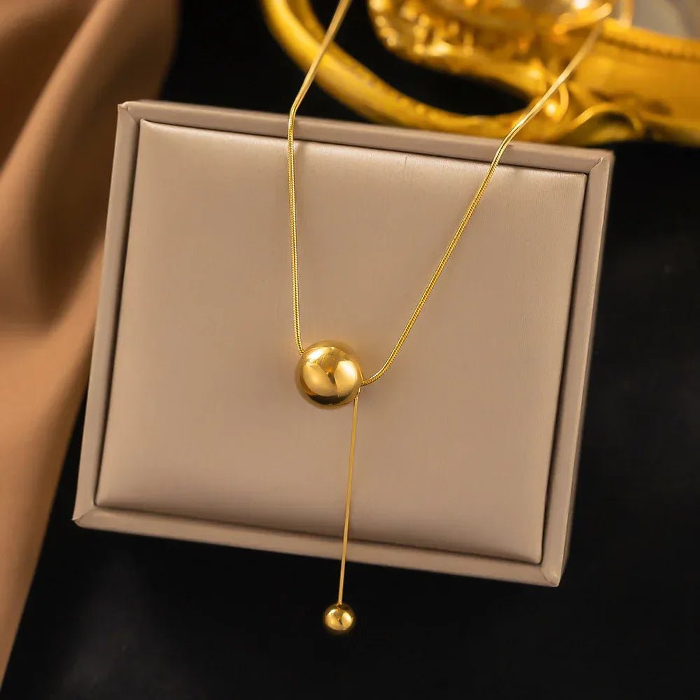 gold-ball-titanium-steel-necklace - Viexta